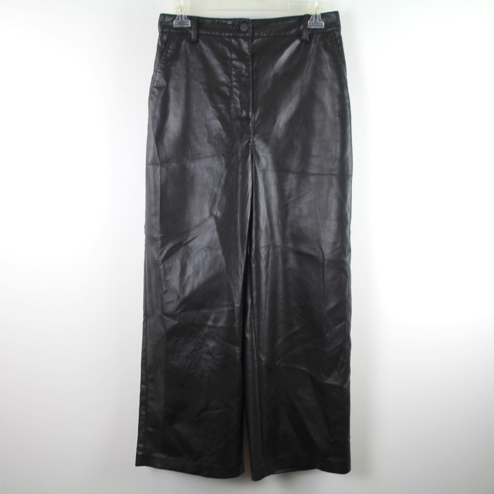 Aritzia Babaton Coney Vegan Leather Black High Waist Cropped Wide Leg Pants 6